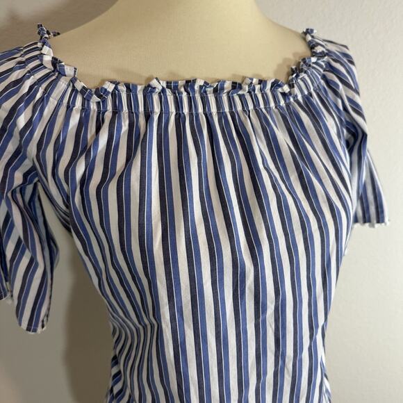 Trina Turk Small Top Sleeveless Blouse Blue Striped Preppy Coastal Poms Coastal - Picture 6 of 12